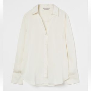 Satin/Silk like V-Neck Collared Button Up Blouse